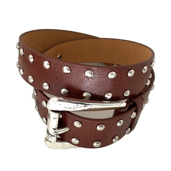 Michael Kors Leather Rica Studded Belt Women's Size Medium Dark Brown Western - Picture 1 of 9